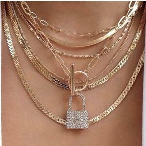 Chargances Gold Snake Bone Open Lock Chain Necklace